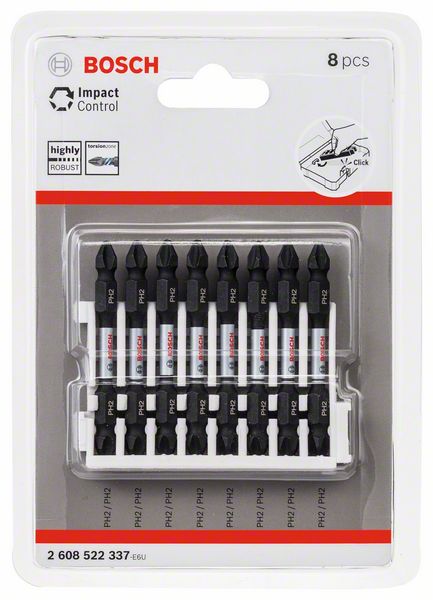 BOSCH Doppelklingen Schrauberbit-Set Impact Control, 8-teilig, PH2-PH2, 65 mm
