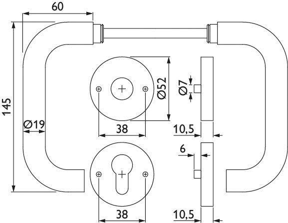 HERMAT Drückergarnitur mit Rosetten BASIC 01 1801.19/2036.ST, Edelstahl