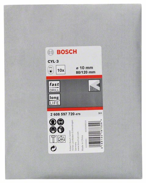 BOSCH Betonbohrer CYL-3, 10 x 80 x 120 mm, d 9 mm, 10er-Pack