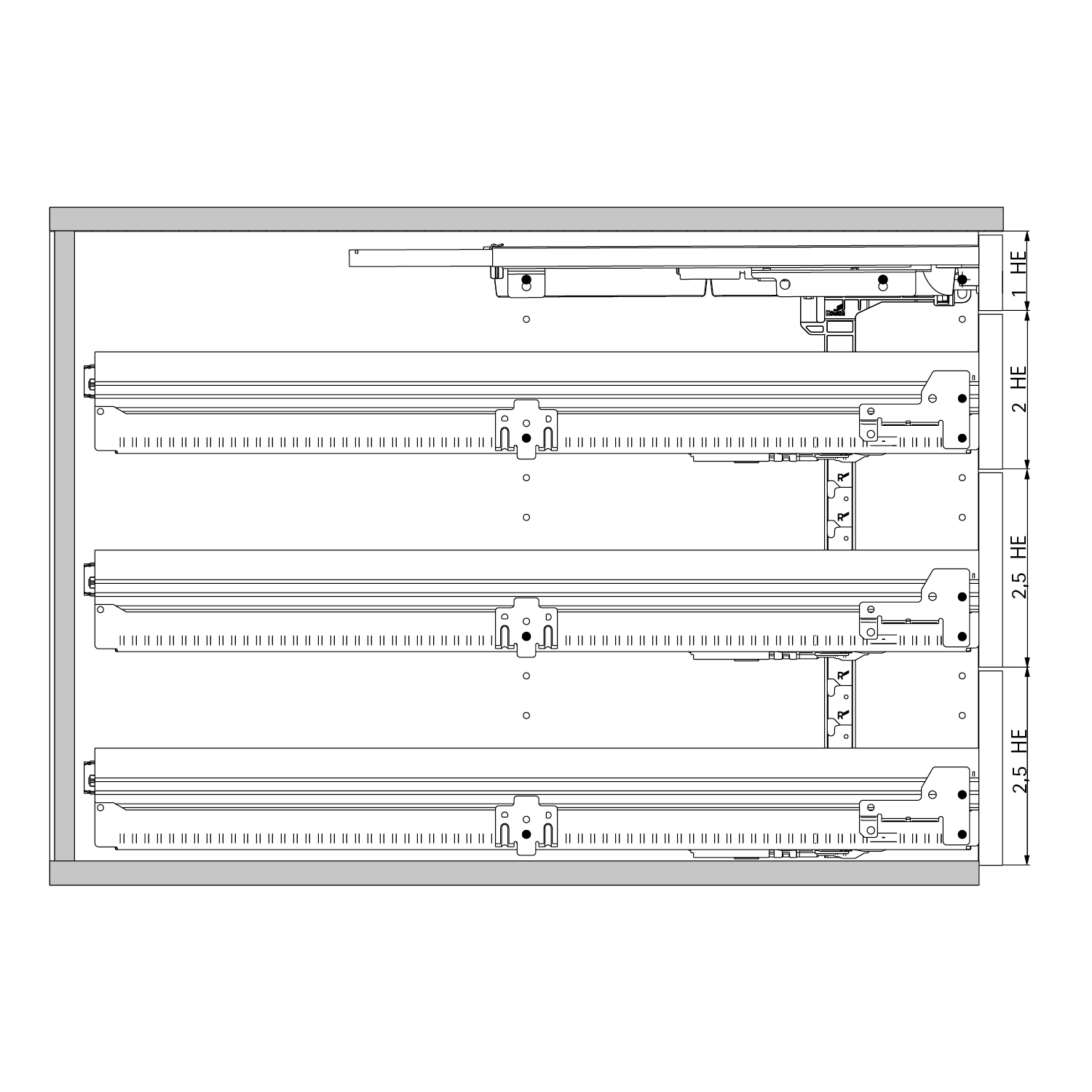 HETTICH Konstruktionszeichnung Quadro 12 / 3 x KA 270, 75941