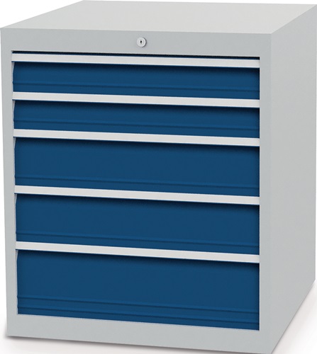 Schubladenschrank H819xB705xT736mm lichtgrau/signalblau 5 Schubl.Vollauszug