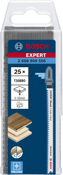 BOSCH EXPERT ‘Wood 2-side clean’ T 308 BO Stichsägeblatt, 25 Stück. Für Stichsägen