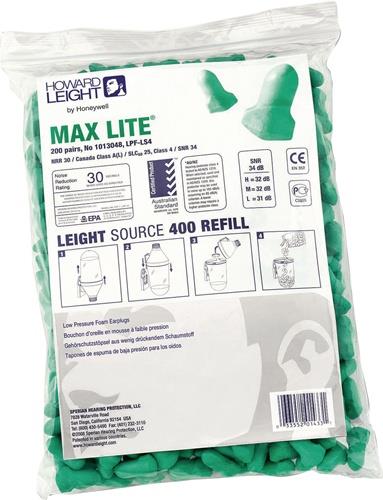 HONEYWELL HOWARD LEIGHT Gehörschutzstöpsel MAX LITE REFILL LS400 EN352 SNR 34 dB Nachfüllpack 200 PA/Pk.