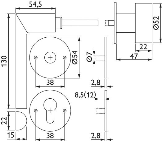 HERMAT Wechselgarnitur mit Rosetten BASIC 13 1813/2636.FL, Edelstahl