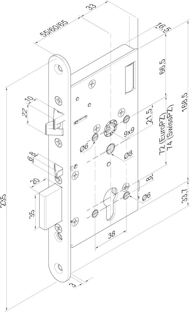 effeff Einsteckschloss (elektromechanisch) 509X, Panik Funktion E, Eldelstahl, Flachstulp, 1-flg., mit FS effeff Einsteckschloss (elektromechanisch) 509X, Panik Funktion E, Eldelstahl, Flachstulp, 1-flg., mit FS