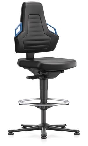 BIMOS Arbeitsdrehstuhl Nexxit Bodengleiter+Fußring Grifffarbe blau Kunstlederpolster