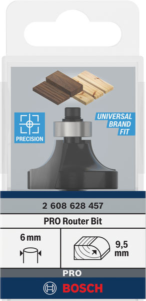 BOSCH Abrundfräser 6 mm, R1 9,5 mm, D 31,8 mm, L 16,2 mm, G 57 mm