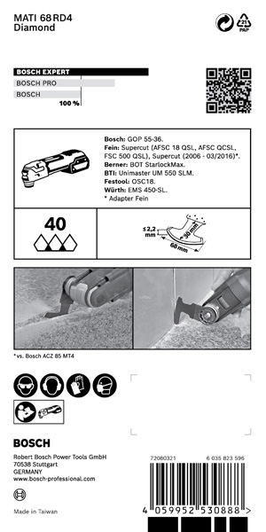 BOSCH EXPERT Corner Blade MATI 68 RD4 Blatt für Multifunktionswerkzeuge, 68 x 30 mm. Für oszillierende Multifunktionswerkzeuge