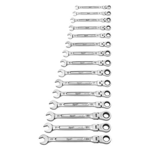 MILWAUKEE 15-teilig metrisch MAX BITE Gelenk-Ratschen-Ringmaulschlüsselsatz MILWAUKEE 15-teilig metrisch MAX BITE Gelenk-Ratschen-Ringmaulschlüsselsatz