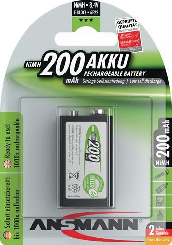 ANSMANN Akkuzelle maxE 8,4 V 200 mAh 9V E-Block HR9V 1 1St./Blister ANSMANN