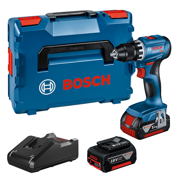 BOSCH Akku-Bohrschrauber GSR 18V-45, 2 Akku GBA 18V 3.0Ah, Ladg. u. L-BOXX