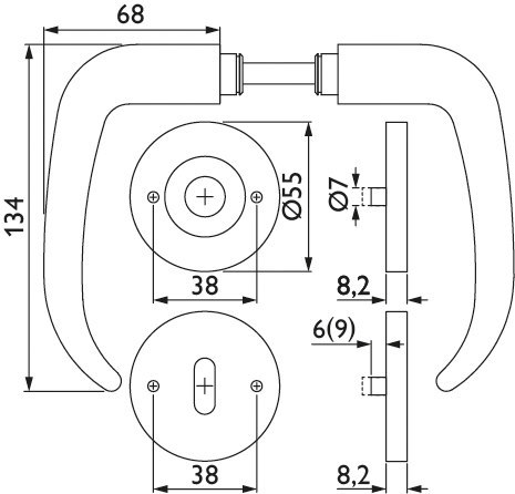 HERMAT Drückergarnitur mit Rosetten BASIC 06 1806/2073.M, Klasse 4, Edelstahl