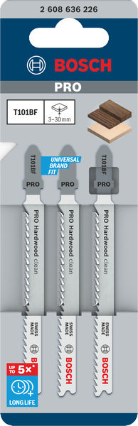 BOSCH Stichsägeblatt T 101 BF Clean for Hard Wood, 3er-Pack