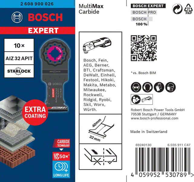 BOSCH EXPERT MultiMax AIZ 32 APIT Blatt für Multifunktionswerkzeuge, 32 mm, 10 Stück. Für oszillierende Multifunktionswerkzeuge