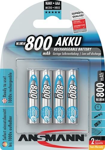 ANSMANN Akkuzelle maxE 1,2 V 800 mAh R03-AAA-Micro HR03 4 4St./Blister ANSMANN