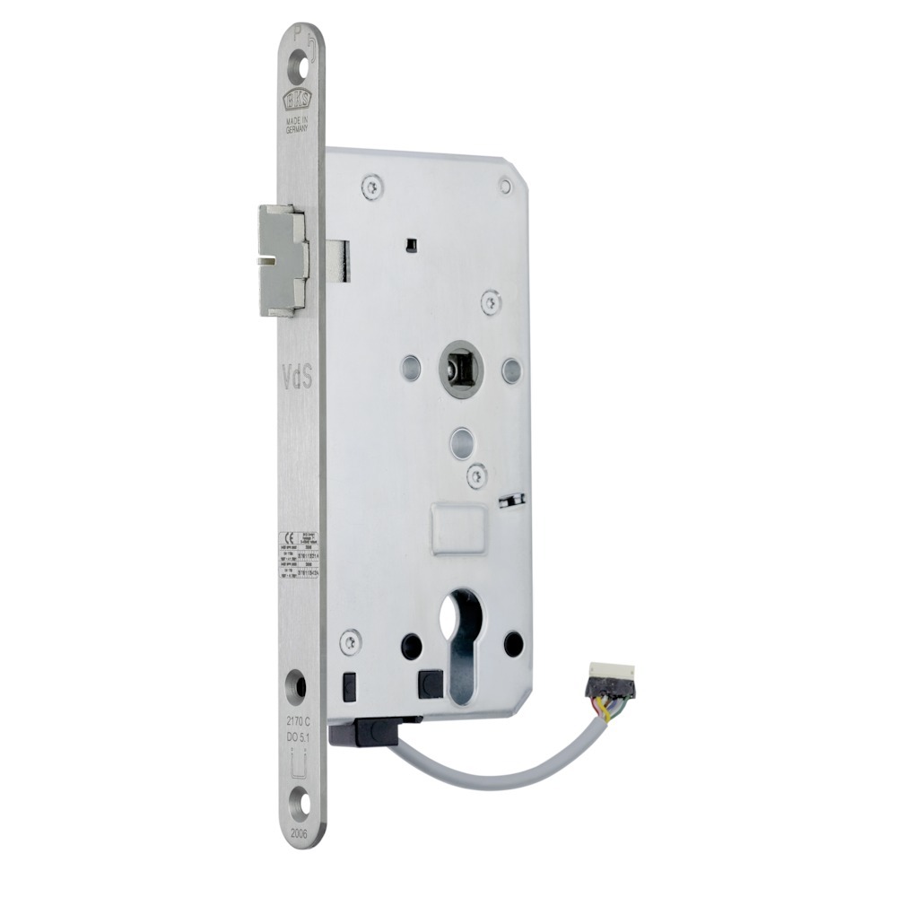BKS Elektrisch kuppelbares Panik-Einsteckschloss für einflügelige Türe B 2170, rund, 9/74 mm, Edelstahl BKS Elektrisch kuppelbares Panik-Einsteckschloss für einflügelige Türe B 2170, rund, 9/74 mm, Edelstahl