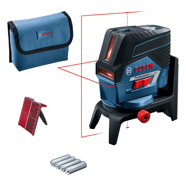 BOSCH Kombilaser GCL 2-50 C, mit 4 x 1,5-V-LR6-(AA)-Batterien, Akku-Adapter, RM 2
