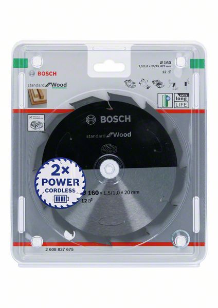 BOSCH Akku-Kreissägeblatt Standard for Wood, 160 x 1,5/1 x 20, 12 Zähne