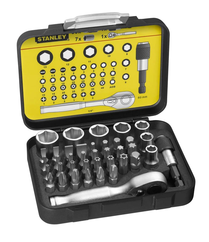 STANLEY Bit-Set 39-teilig mit 1/4" Knarre und Steckschlüssel