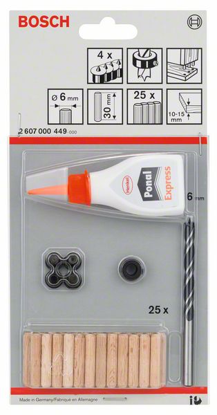 BOSCH Holzdübel-Set, 32-teilig, 6 mm, 30 mm