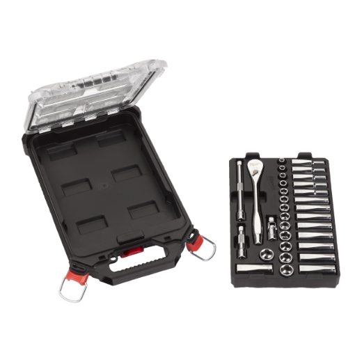 MILWAUKEE 32-teilig im PACKOUT Compact-Organiser Slim Ratschen- und Steckschlüsseleinsatz Set 3/8" metrisch