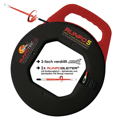 RUNPOTEC Kabeleinziehgerät RUNPO 5 Band-L.30m Biege-R.15mm Kabel-D.5,3mm RUNPOTEC