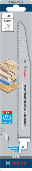 BOSCH Säbelsägeblatt S 1110 VF Heavy for Wood and Metal, 5er-Pack