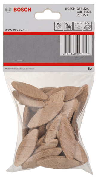 BOSCH Flachdübel, 55 x 19 x 4 mm, GR 10, 50er-Pack