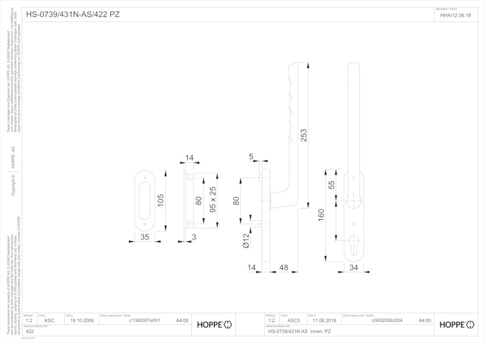 HOPPE® Handhebelgarnitur Brest HS-0739/431N-AS/422, Aluminium, 11659300