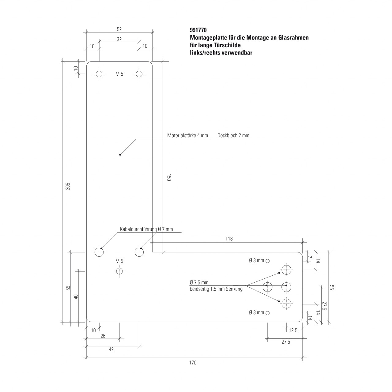 GFS Montageplatte (lang) für GfS EH-Türwächter® an Glasrahmentüren, RAL 6029
