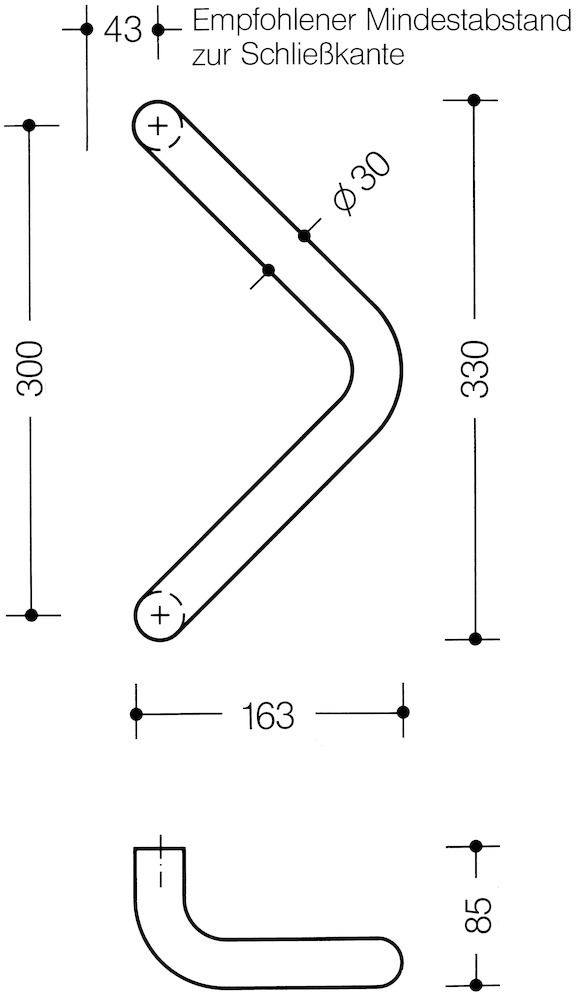 HEWI Stoßgriff 550.300GKWLT, gebogen, Polyamid, 550.300GKWLT 90