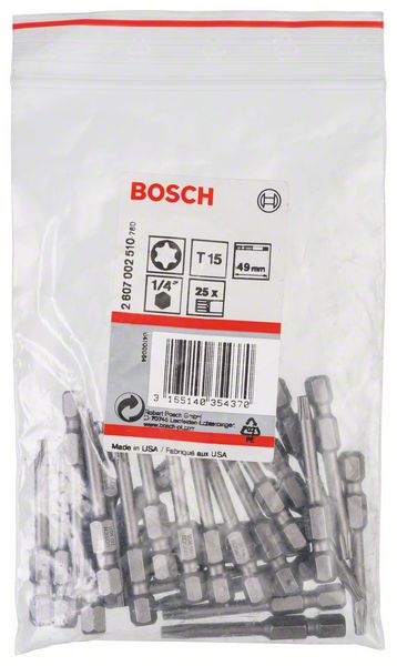 BOSCH Schrauberbit Extra-Hart T15, 49 mm, 25er-Pack
