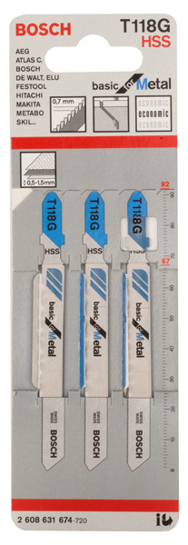 BOSCH Stichsägeblatt T 118 G Basic for Metal, 3er-Pack
