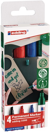 EDDING Permanentmarker-Set 3300 schwarz/rot/blau/grün Strich-B.1-5mm Keilspitze EDDING