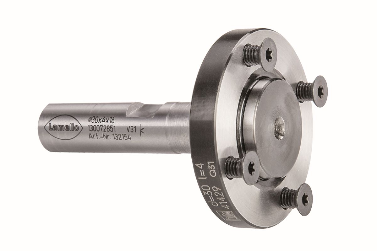 LAMELLO Fräsdorn CNC für P-System-Nutfräser, 2°Spannfläche, Ø30 mm, Schaft Ø16x50 mm, L 85 mm, NL 4xM4xØ48 mm, 132154