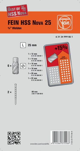 FEIN Kernbohrersatz Best Of 8-tlg.D.12-22mm HSS Schnitt-T.25mm Weldon FEIN