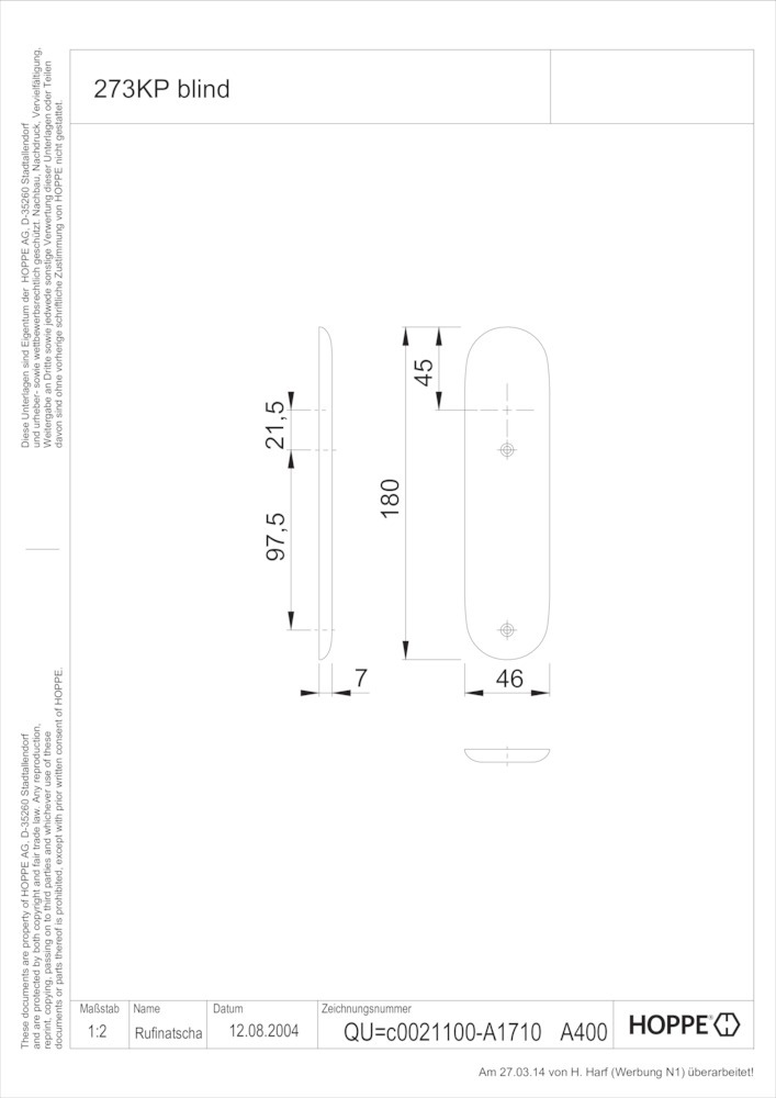 HOPPE® Kurzschild 273KP, Aluminium