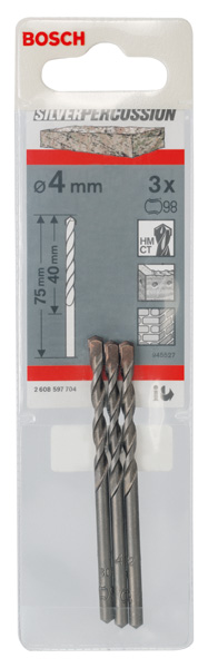 BOSCH Betonbohrer CYL-3, 4 x 40 x 75 mm, d 3,3 mm, 3er-Pack