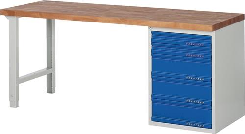 PROMAT Werkbank Ser.BK 650 B2000xT700xH840mm Buche massiv lichtgrau/blau 5 Schubl.