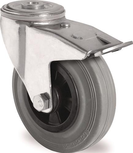 TECWERK Lenkrolle m.Festst.D.80mm Trgf.70kg m.Rückenloch Rollenlager VG grau TECWERK