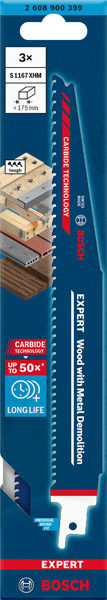 BOSCH EXPERT ‘Wood with Metal Demolition’ S 1167 XHM Säbelsägeblatt, 3 Stück. Für Säbelsägen