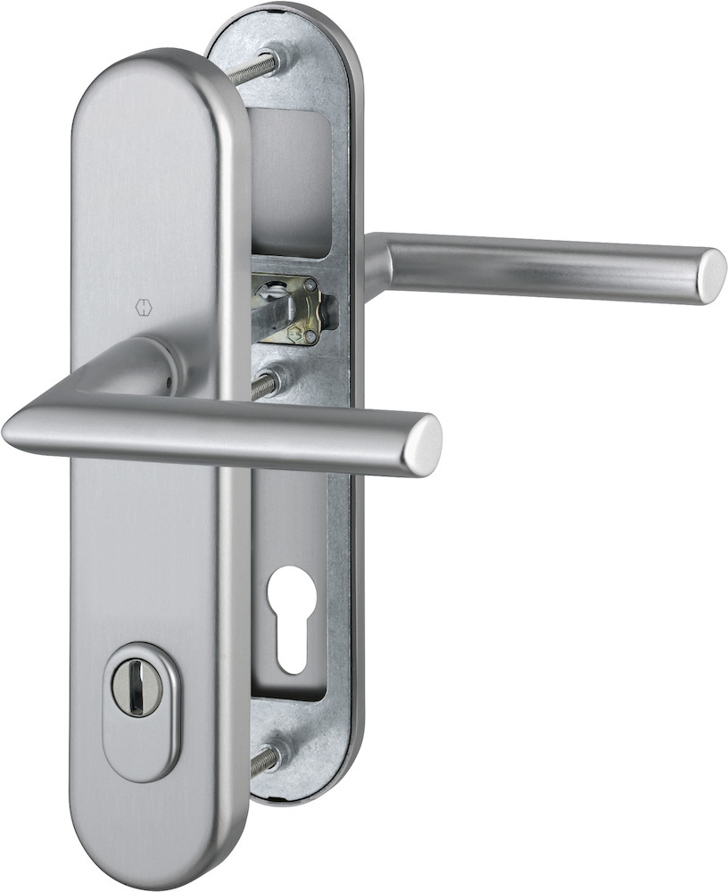 HOPPE® Schutz-Drückergarnitur mit Langschild Stockholm 1140/3332ZA/3410, 10/92 mm, Aluminium