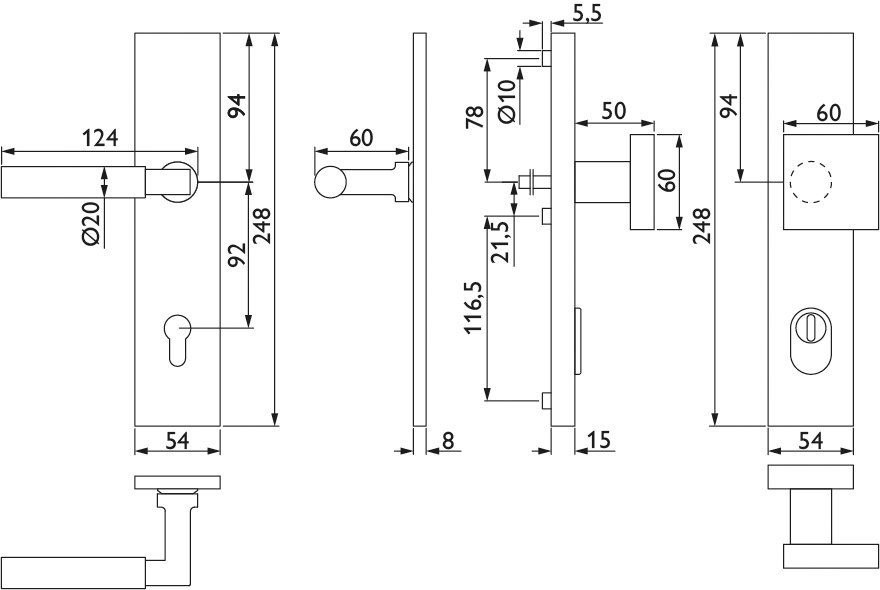 HERMAT Schutz-Wechselgarnitur mit Langschild INFINITY CLASSIC 1832/2094.KSH/3132, Edelstahl