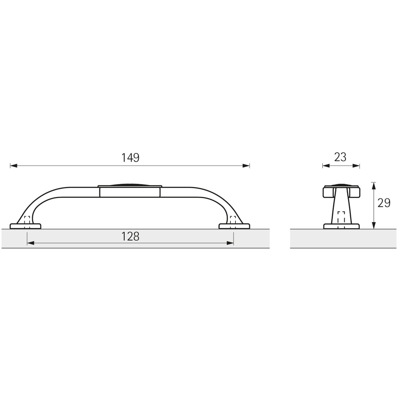 HETTICH Griff Siradia, •–• 128, L 149 mm, B 23 mm, H 29 mm, Zinn Optik antik, 9208026