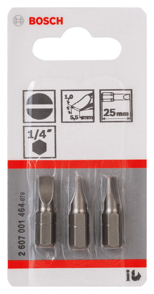 BOSCH Schrauberbit Extra-Hart S 1,0 x 5,5, 25 mm, 3er-Pack