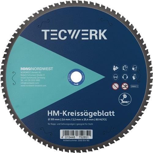 TECWERK Tisch-/Kappkreissägeblatt AD 355mm Z.80 HLTCG Bohr.25,4mm Schnitt-B.2.6mm