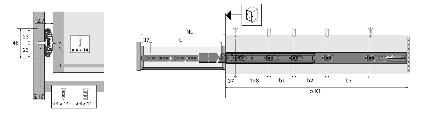 HETTICH Vollauszug KA 5632, Belastungsklasse 45 kg, 12,7 mm Einbaubreite,