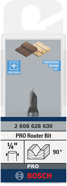 BOSCH V-Nutfräser 1/4", D1 6,3 mm, L 9,2 mm, G 45 mm, 90°