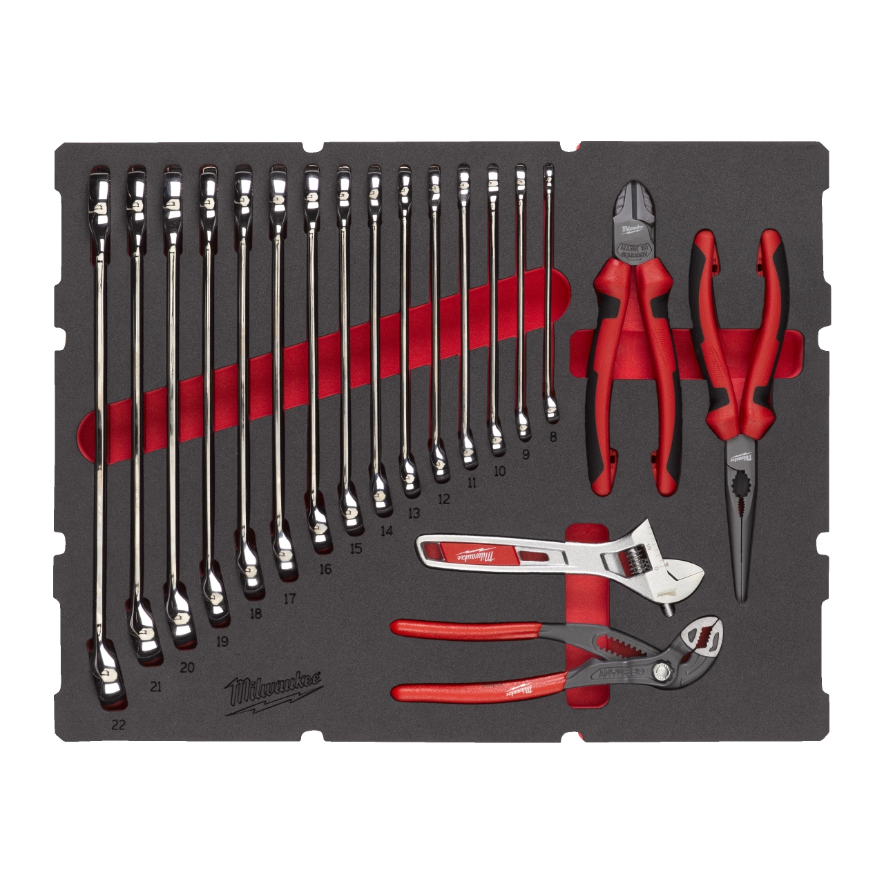 MILWAUKEE 19-teilige Einlage für PACKOUT Koffer mit Schubladen PACKOUT Ringmaulschlüssel und Zangen Einlage