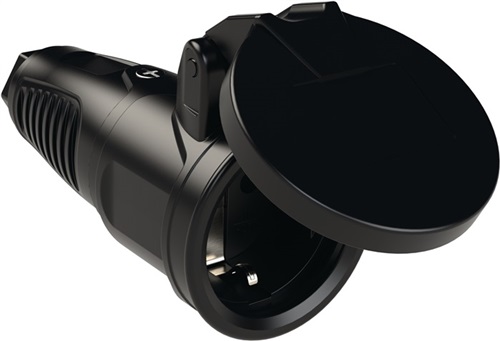 Nordwest Schutzkontaktkupplung 10-/16 A 250 V schwarz IP54 Vollgummi,m.Federklappdeckel